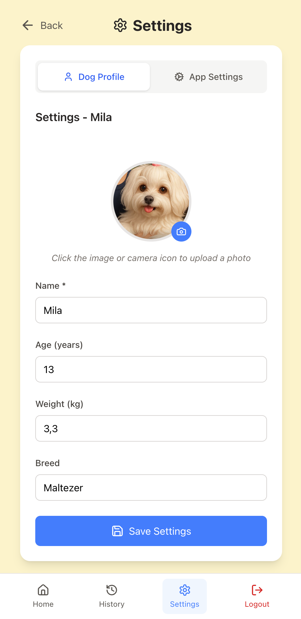 Dog profile screenshot